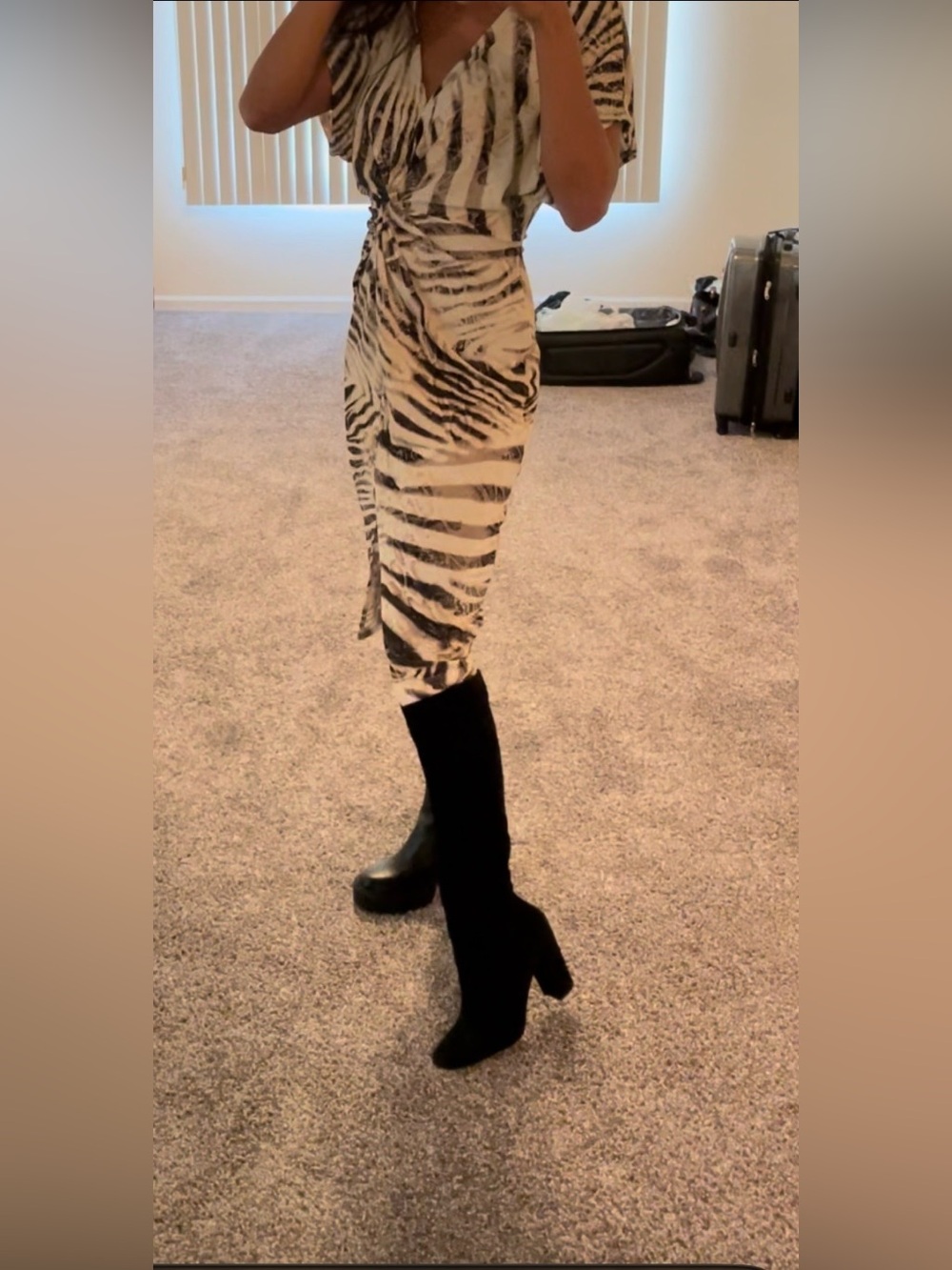 AKIRA Black and White Zebra-Print Twist-Front dress